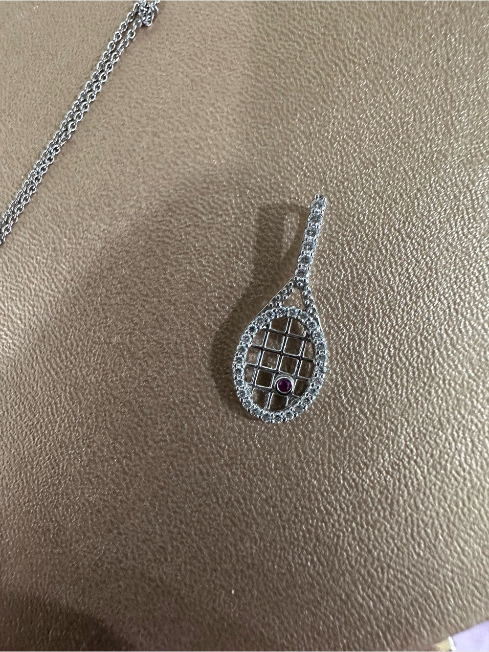 Roberto Coin White Gold Tennis Racket Pendant with Pink Stone